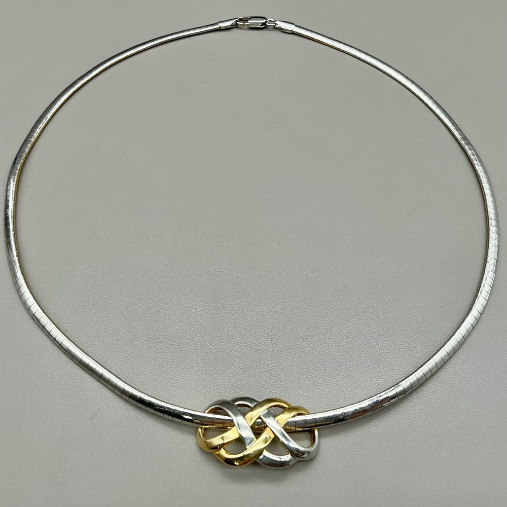 Omega Chain Necklace Women Gold Silver Two Tone Reversible Knot Pendant Fashion
